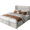 Redom Lit coffre 160x200 cm en lin-coton, tête 102,5 cm, clous décoratifs, rangement intégré, sans matelas, gris Online