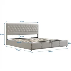 Redom Lit coffre 160x200 cm en lin-coton, tête 102,5 cm, clous décoratifs, rangement intégré, sans matelas, gris Online