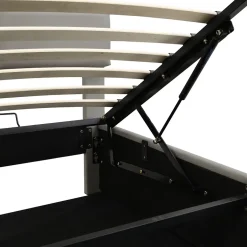 ProximaX Lit coffre 180x200 cm en simili cuir PU gris clair, LED, capitonné, relevable hydraulique avec sommier à lattes et tête de lit Hot