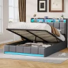 ProximaX Lit Coffre 140x190 cm en Tissu avec Rangement, LED, USB et Type-C, lit double avec Sommier Relevable à Vérins, Gris