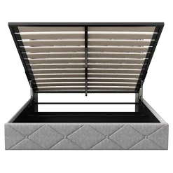 ProximaX Lit coffre 160x200 cm en velours gris givré avec lampe latérale sur la tête de lit, rangement hydraulique, facile à monter New