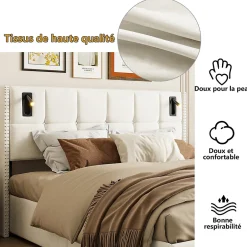 ProximaX Lit coffre 160x200 cm, Lit double avec rangement et sommier à lattes, tissu en velours, lumière de lecture, Beige