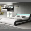 Design Ameublement Lit coffre 160x200 PARISINA blanc noir similicuir LED
