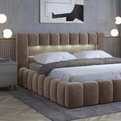 Petits-Meubles Lit coffre 160x200 sommier inclus Auria Velours Marron New