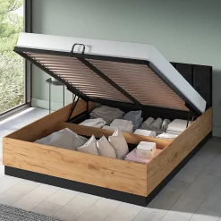 Petits-Meubles Lit coffre 160x200 sommier inclus Solal Bois et Noir Clearance