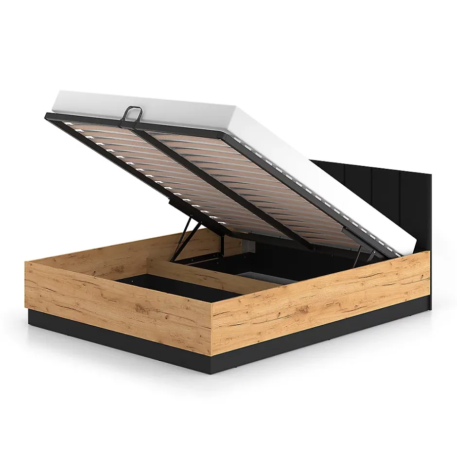 Petits-Meubles Lit coffre 160x200 sommier inclus Solal Bois et Noir Clearance