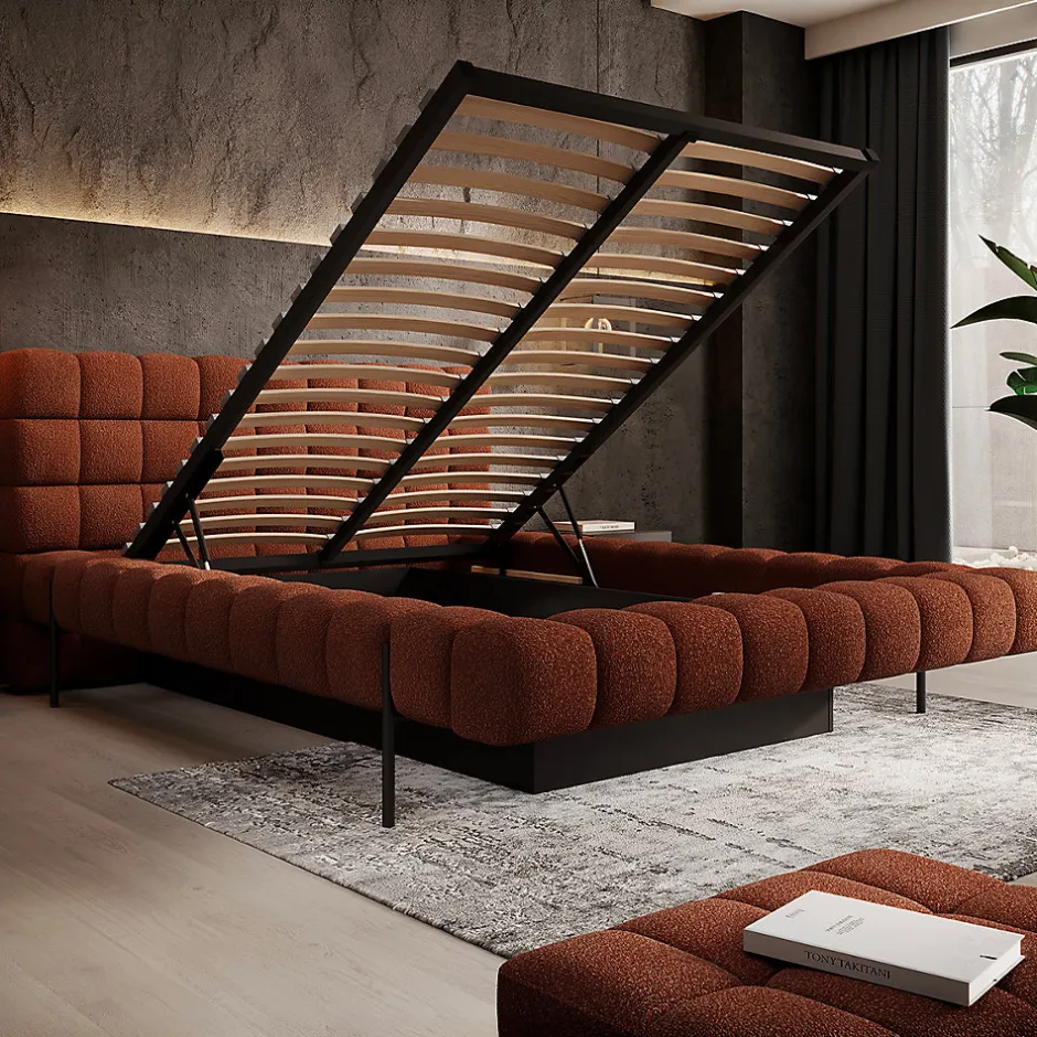 Petits-Meubles Lit coffre 180x200 sommier inclus Ezio Brique Online
