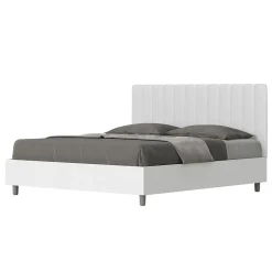 Ityhome Lit coffre 160x200 structure frêne blanc tête de lit mélamine blanc/simili cuir Kaia