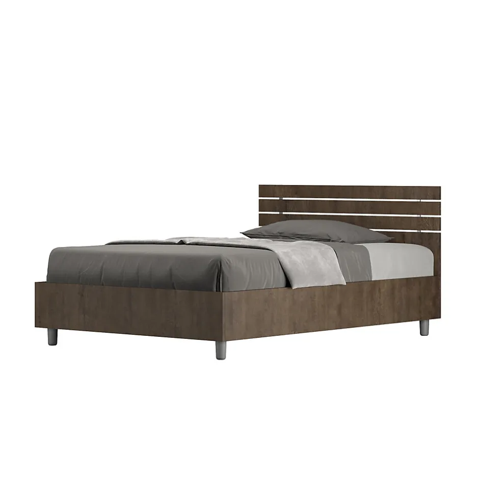 Ityhome Lit coffre 120x190 tête de lit droite à lattes en noyer Ankel