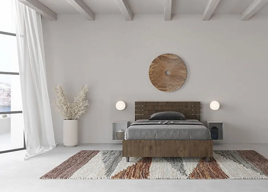 Ityhome Lit coffre 120x190 tête de lit droite à lattes en noyer Ankel