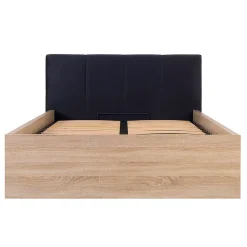 Petits-Meubles Lit coffre 140x200 tête de lit rembourree sommier inclus Edwin Bois Clair et Noir