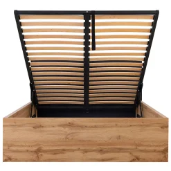 Petits-Meubles Lit coffre 140x200 tête de lit rembourree sommier inclus Edwin Bois et Noir