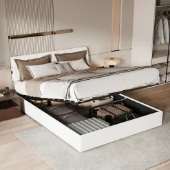 Fortuna lai Lit coffre 140x190cm avec compartiments de rangement et prise électrique ,tête de lit réglable