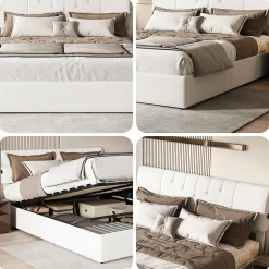 Fortuna lai Lit coffre 140x190cm avec compartiments de rangement et prise électrique ,tête de lit réglable
