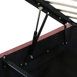 ProximaX Lit coffre 140x200cm, avec sommier à lattes et tête de lit fleurie, réglable en hauteur, tissu velours, rouge haricot Outlet