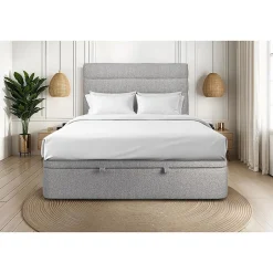 Sommeil De Plomb Lit coffre 160x200cm avec tête de lit lignes Bouclette Gris - Hauteur totale : 39cm