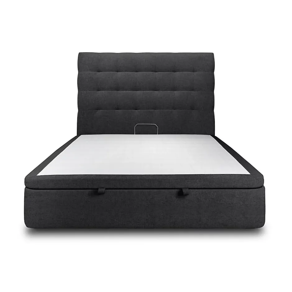 Sommeil De Plomb Lit coffre 140x190cm avec tête de lit capitonnée Tissu Noir - Hauteur totale : 39cm Best