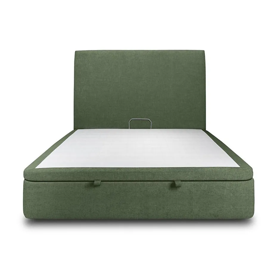 Sommeil De Plomb Lit coffre 160x200cm avec tête de lit tapissier Tissu Vert - Hauteur totale : 39cm