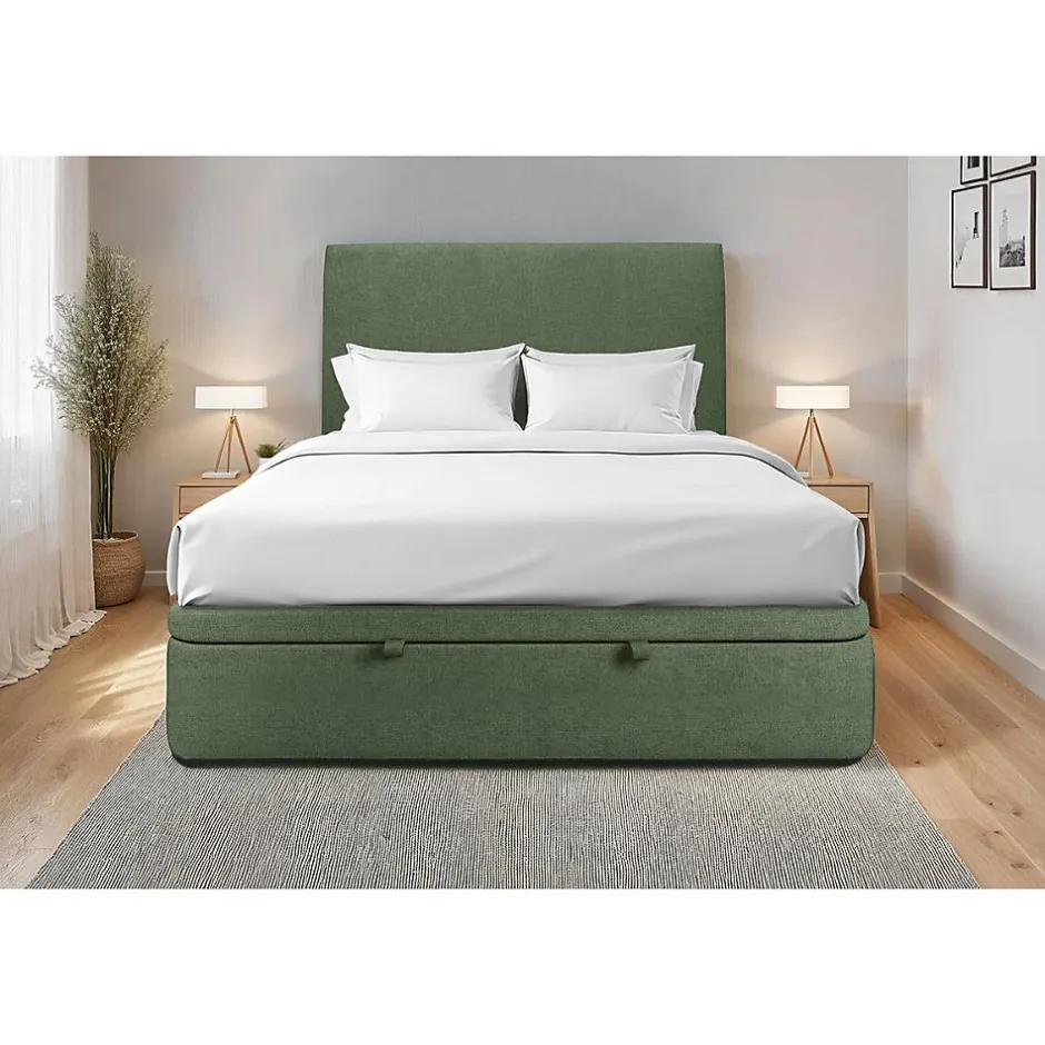 Sommeil De Plomb Lit coffre 160x200cm avec tête de lit tapissier Tissu Vert - Hauteur totale : 39cm