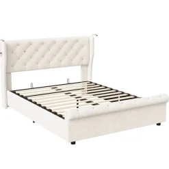 Simple Life Lit coffre 140x190cm avec tête de lit, liseuse avec chargement USB, sommier à lattes, cadre de lit