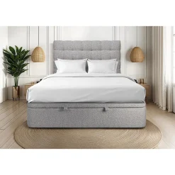 Sommeil De Plomb Lit coffre 200x200cm avec tête de lit capitonnée Bouclette Gris - Hauteur totale : 39cm