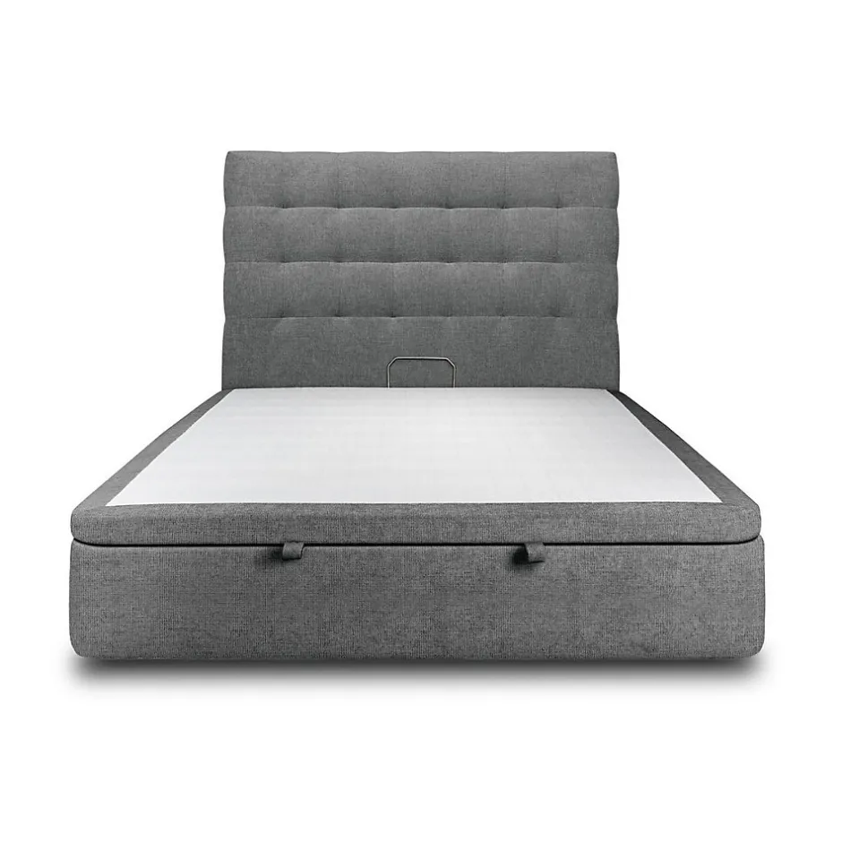 Sommeil De Plomb Lit coffre 200x200cm avec tête de lit capitonnée Tissu Gris anthracite - Hauteur totale : 39cm