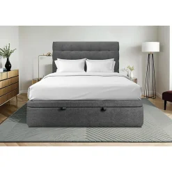 Sommeil De Plomb Lit coffre 200x200cm avec tête de lit capitonnée Tissu Gris anthracite - Hauteur totale : 39cm