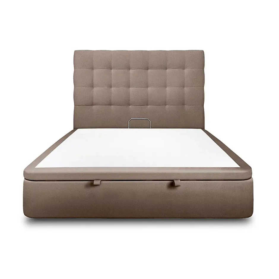 Sommeil De Plomb Lit coffre 160x200cm avec tête de lit capitonnée Velours Taupe - Hauteur totale : 39cm