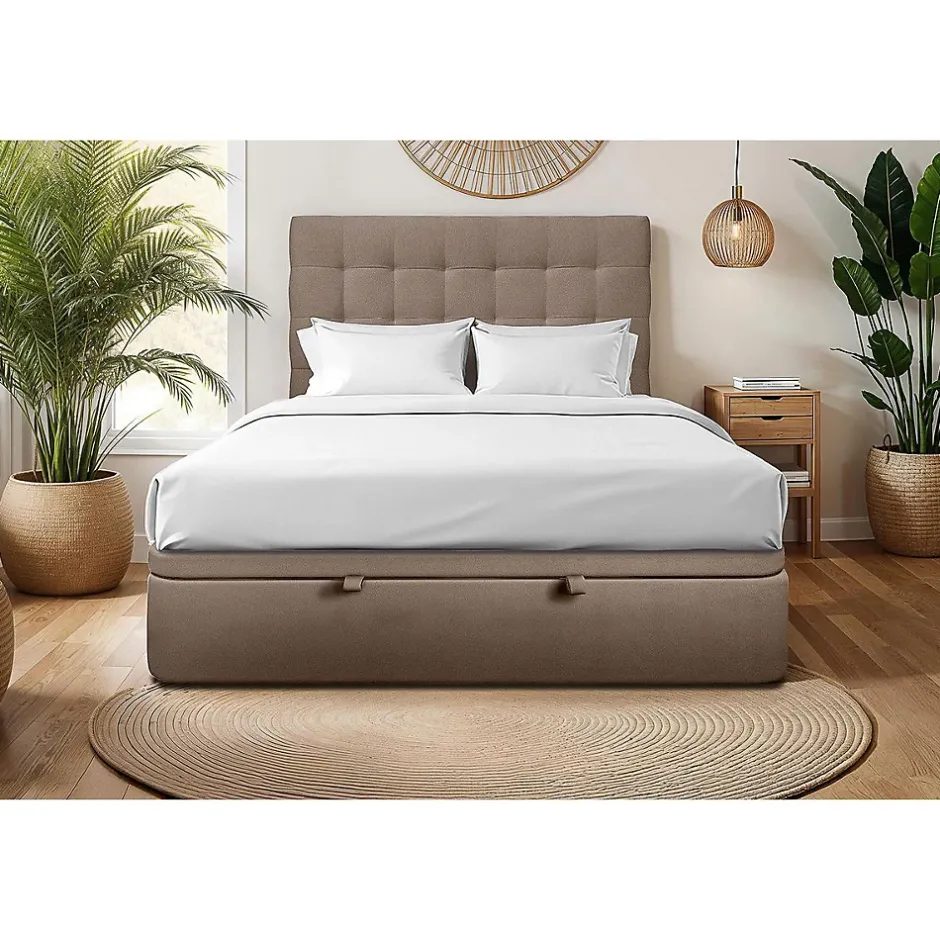 Sommeil De Plomb Lit coffre 160x200cm avec tête de lit capitonnée Velours Taupe - Hauteur totale : 39cm