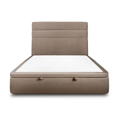 Sommeil De Plomb Lit coffre 180x200cm avec tête de lit lignes Velours Taupe - Hauteur totale : 39cm New
