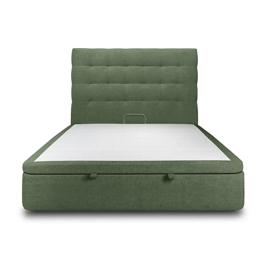 Sommeil De Plomb Lit coffre 180x200cm avec tête de lit capitonnée Tissu Vert - Hauteur totale : 39cm Hot