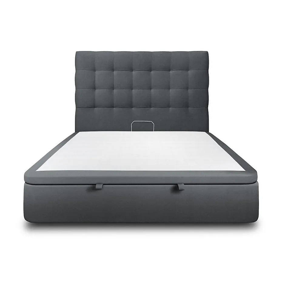Sommeil De Plomb Lit coffre 140x200cm avec tête de lit capitonnée Velours Gris anthracite - Hauteur totale : 39cm