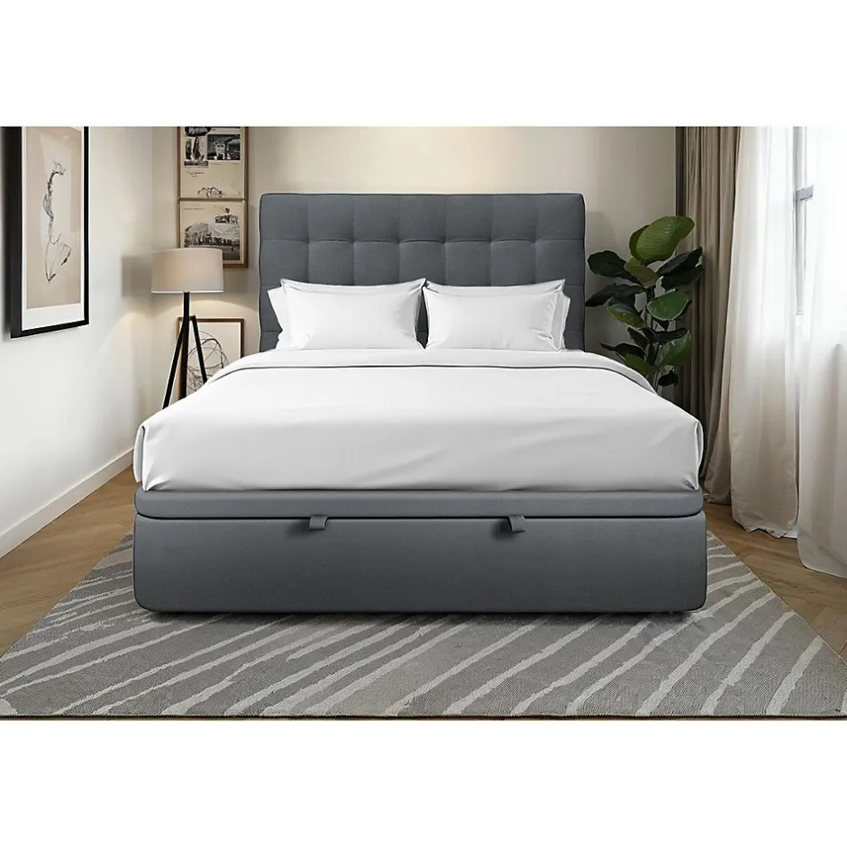 Sommeil De Plomb Lit coffre 140x200cm avec tête de lit capitonnée Velours Gris anthracite - Hauteur totale : 39cm