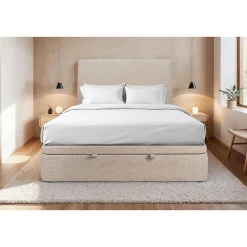 Sommeil De Plomb Lit coffre 180x200cm avec tête de lit tapissier Tissu Beige brun - Hauteur totale : 39cm