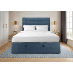 Sommeil De Plomb Lit coffre 140x190cm avec tête de lit capitonnée Tissu Bleu - Hauteur totale : 39cm Best