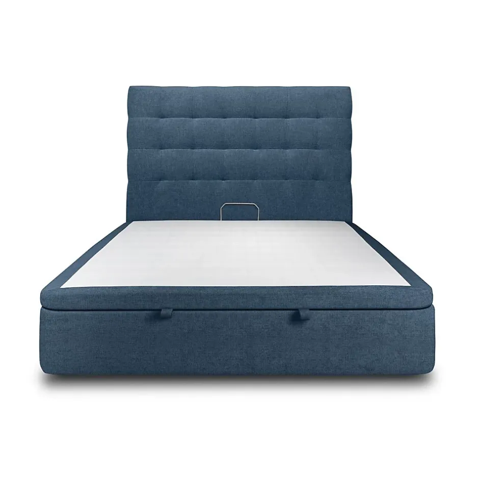 Sommeil De Plomb Lit coffre 140x190cm avec tête de lit capitonnée Tissu Bleu - Hauteur totale : 39cm Best