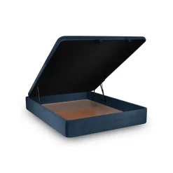 Sommeil De Plomb Lit coffre 140x190cm avec tête de lit capitonnée Tissu Bleu - Hauteur totale : 39cm Best