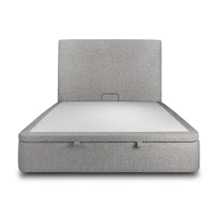 Sommeil De Plomb Lit coffre 140x190cm avec tête de lit tapissier Bouclette Gris - Hauteur totale : 39cm