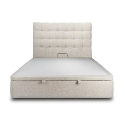 Sommeil De Plomb Lit coffre 140x200cm avec tête de lit capitonnée Bouclette Beige - Hauteur totale : 39cm