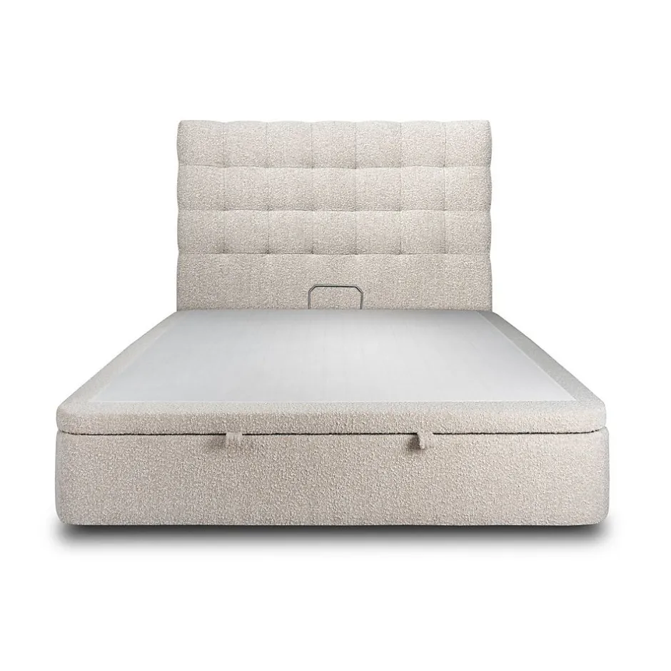 Sommeil De Plomb Lit coffre 140x200cm avec tête de lit capitonnée Bouclette Beige - Hauteur totale : 39cm