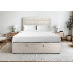 Sommeil De Plomb Lit coffre 140x200cm avec tête de lit capitonnée Bouclette Beige - Hauteur totale : 39cm