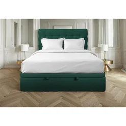 Sommeil De Plomb Lit coffre 160x200cm avec tête de lit capitonnée Velours Vert - Hauteur totale : 39cm Hot
