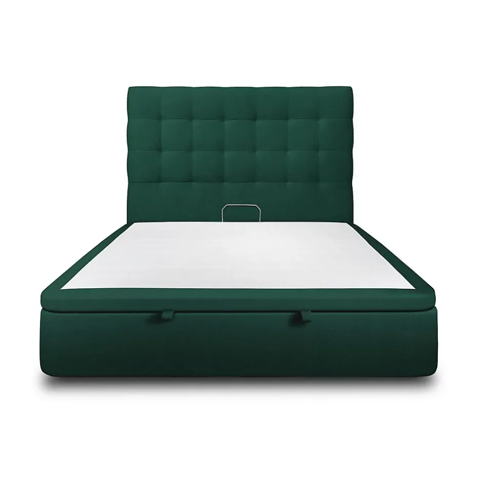 Sommeil De Plomb Lit coffre 160x200cm avec tête de lit capitonnée Velours Vert - Hauteur totale : 39cm Hot