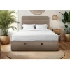 Sommeil De Plomb Lit coffre 140x200cm avec tête de lit lignes Velours Taupe - Hauteur totale : 39cm New