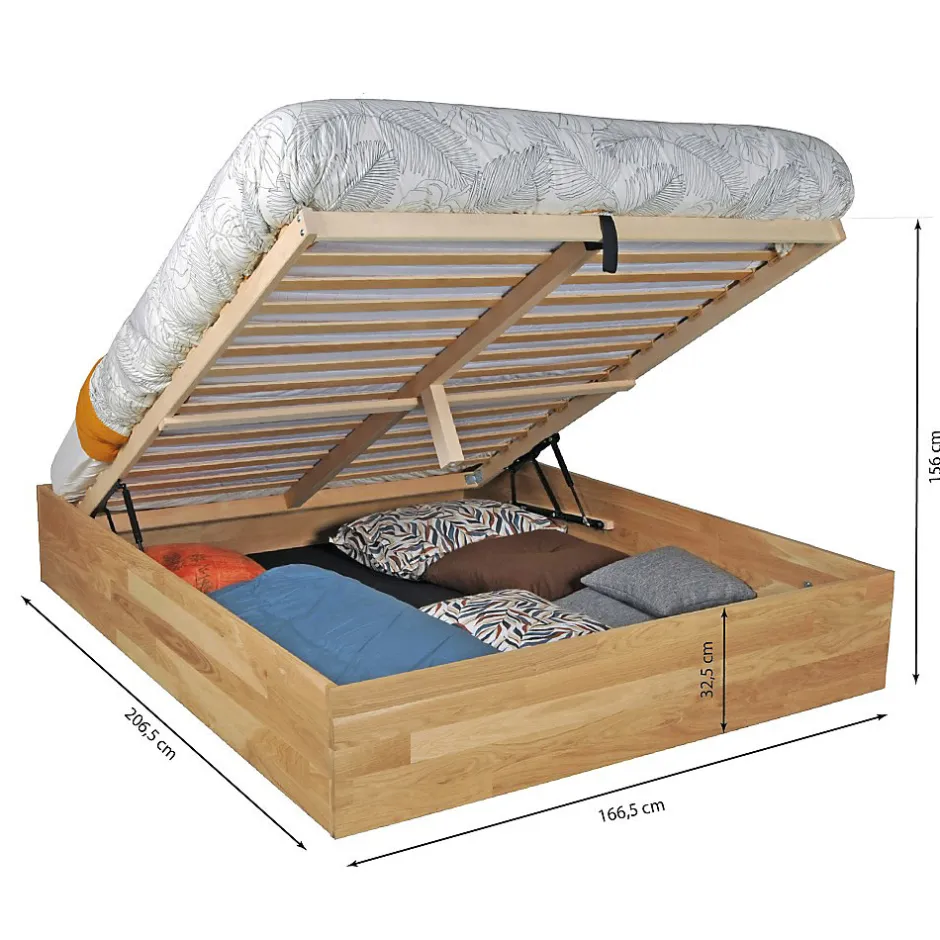 Weber Industries Lit coffre 160x200cm BEN + sommier/ Chêne massif huilé New