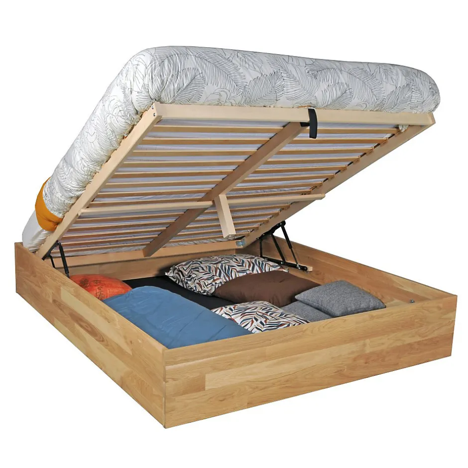 Weber Industries Lit coffre 160x200cm BEN + sommier/ Chêne massif huilé New