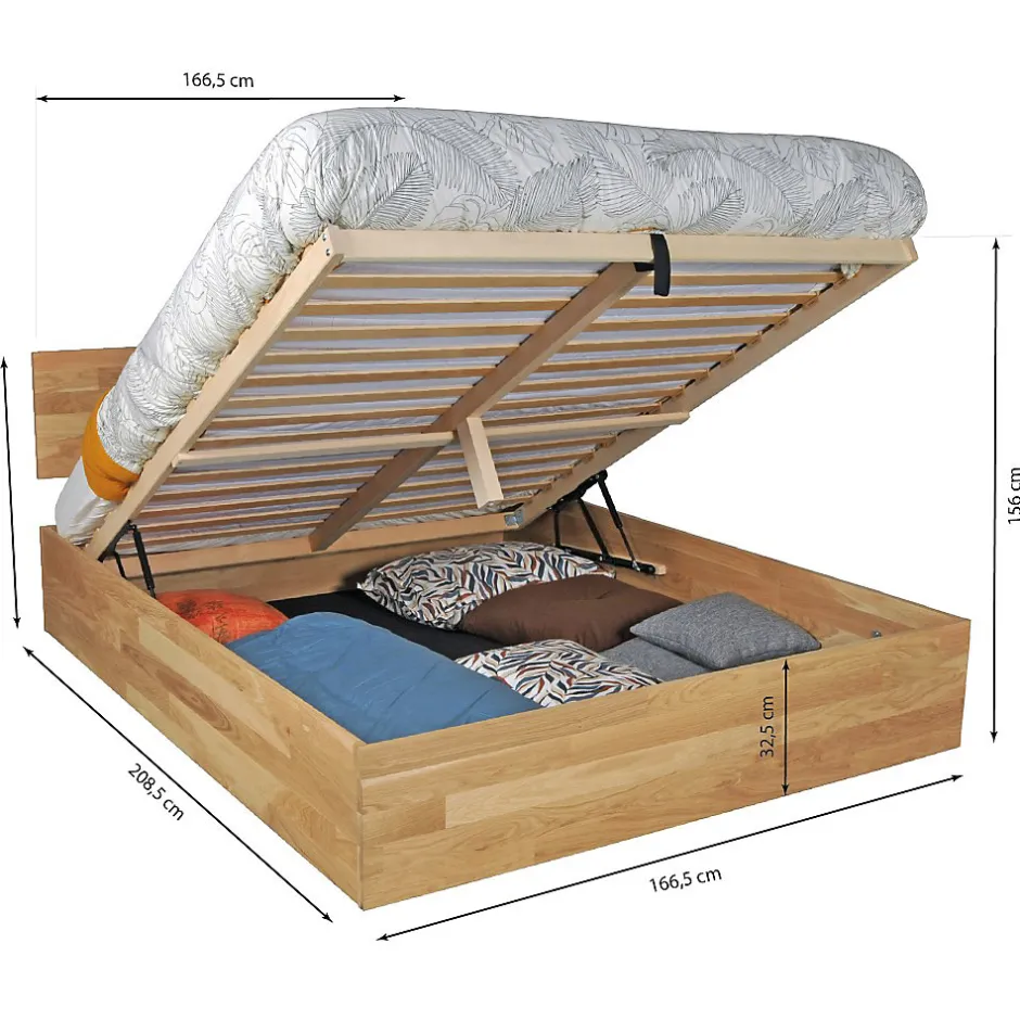 Weber Industries Lit coffre 160x200cm MILO avec tête de lit + sommier/ Chêne massif huilé Sale
