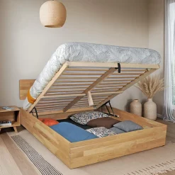 Weber Industries Lit coffre 160x200cm MILO avec tête de lit + sommier/ Chêne massif huilé Sale