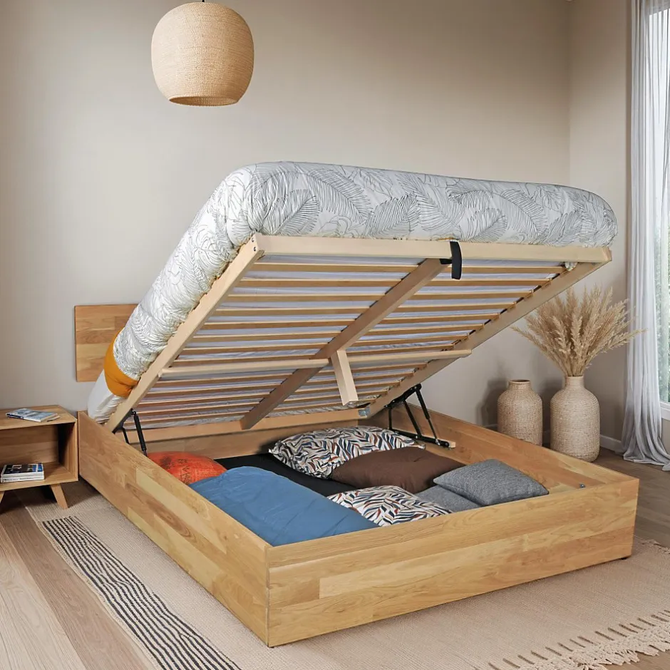 Weber Industries Lit coffre 160x200cm MILO avec tête de lit + sommier/ Chêne massif huilé Sale