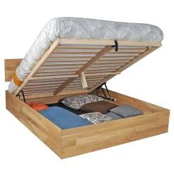 Weber Industries Lit coffre 140x200cm MILO avec tête de lit + sommier/ Chêne massif huilé
